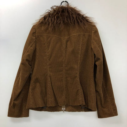 美品◆ルイ フェロー ジャケット コーデュロイ ニット切替 ラインストーン チベットラムファー ブラウン サイズ38 Louis Feraud 【AFG1】
