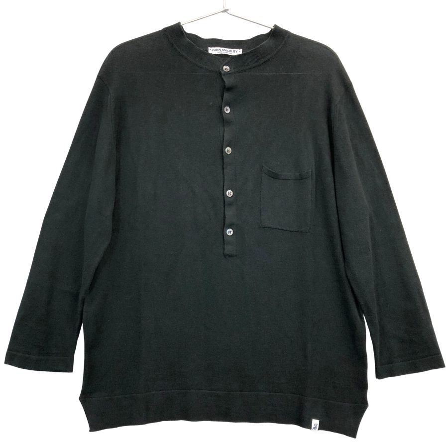新品同様◆ジョンスメドレー ヘンリーネックニット 七分丈 30G ブラック  JOHN SMEDLEY 【AFB32】