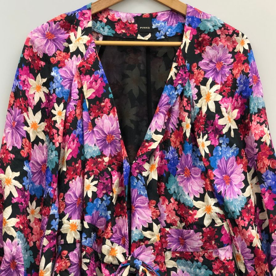 極美品◆ピンコ ワンピース 花柄 ベルト シルク混 レディース サイズI38 PINKO 【AFB14】