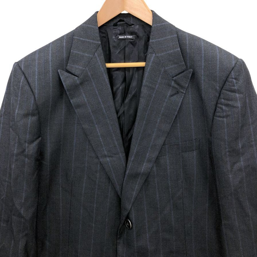 美品◆ジョルジオ アルマーニ テーラードジャケット 2B シルク混 ストライプ メンズ サイズ54 グレー  GIORGIO ARMANI 【AFB21】