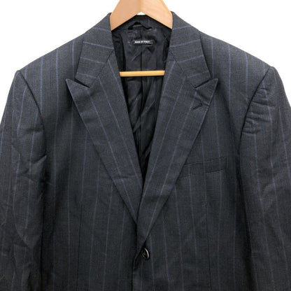 美品◆ジョルジオ アルマーニ テーラードジャケット 2B シルク混 ストライプ メンズ サイズ54 グレー  GIORGIO ARMANI 【AFB21】