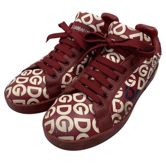 ドルチェ&ガッバーナ レザースニーカー CS1570 総柄 ロゴ デザイン レッド レディース サイズ37 DOLCE & GABBANA 約24.0cm【AFC30】