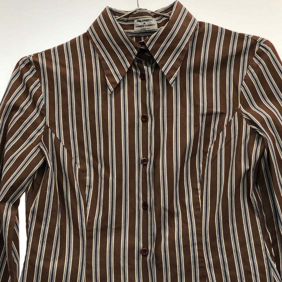 極美品◆フィロソフィーディアルベルタフェレッティ 長袖シャツ ストライプ レディース サイズI40 PHILOSOPHY di ALBERTA FERRETTI 【AFB39】