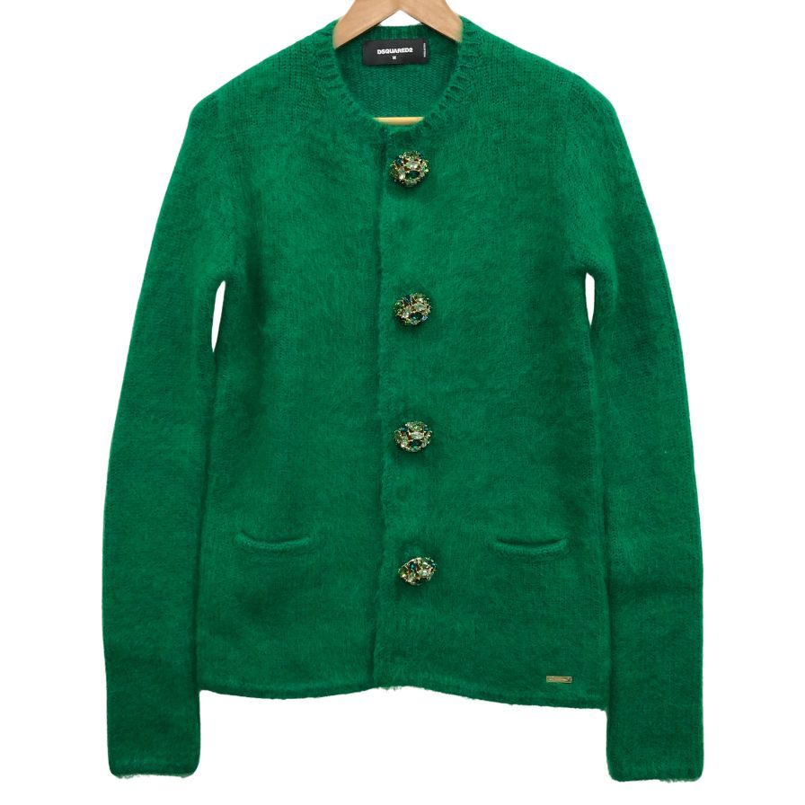 極美品◆ディースクエアード ビジューボタンジャケット コート アンゴラ レディース  サイズM グリーン DSQUARED2 【AFB11】