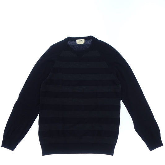 Good Condition◆Hermes Knit Sweater Border Cashmere Blend Men's Black Size XL HERMES [AFB37] 
