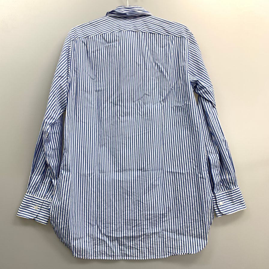 美品◆サロン シー ルンドマン シャツ コットン ストライプ イタリア製 ブルー メンズ サイズS SALON C. LUNDMAN 【AFB13】