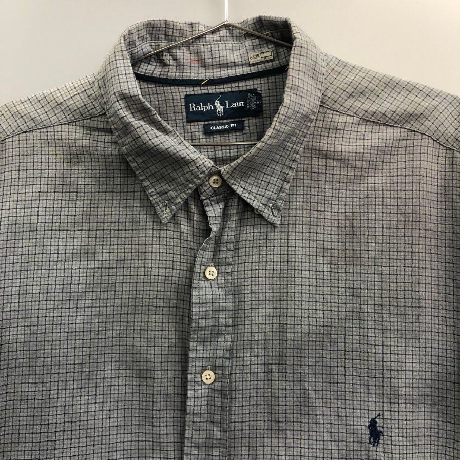 中古◆ラルフローレン ボタンダウンシャツ 90S ブルー系 チェック メンズ サイズ3XL Ralph Lauren 【AFB38】