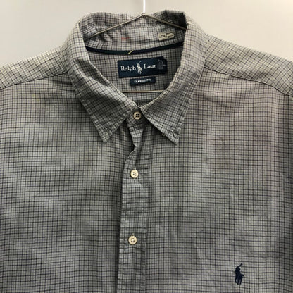 中古◆ラルフローレン ボタンダウンシャツ 90S ブルー系 チェック メンズ サイズ3XL Ralph Lauren 【AFB38】