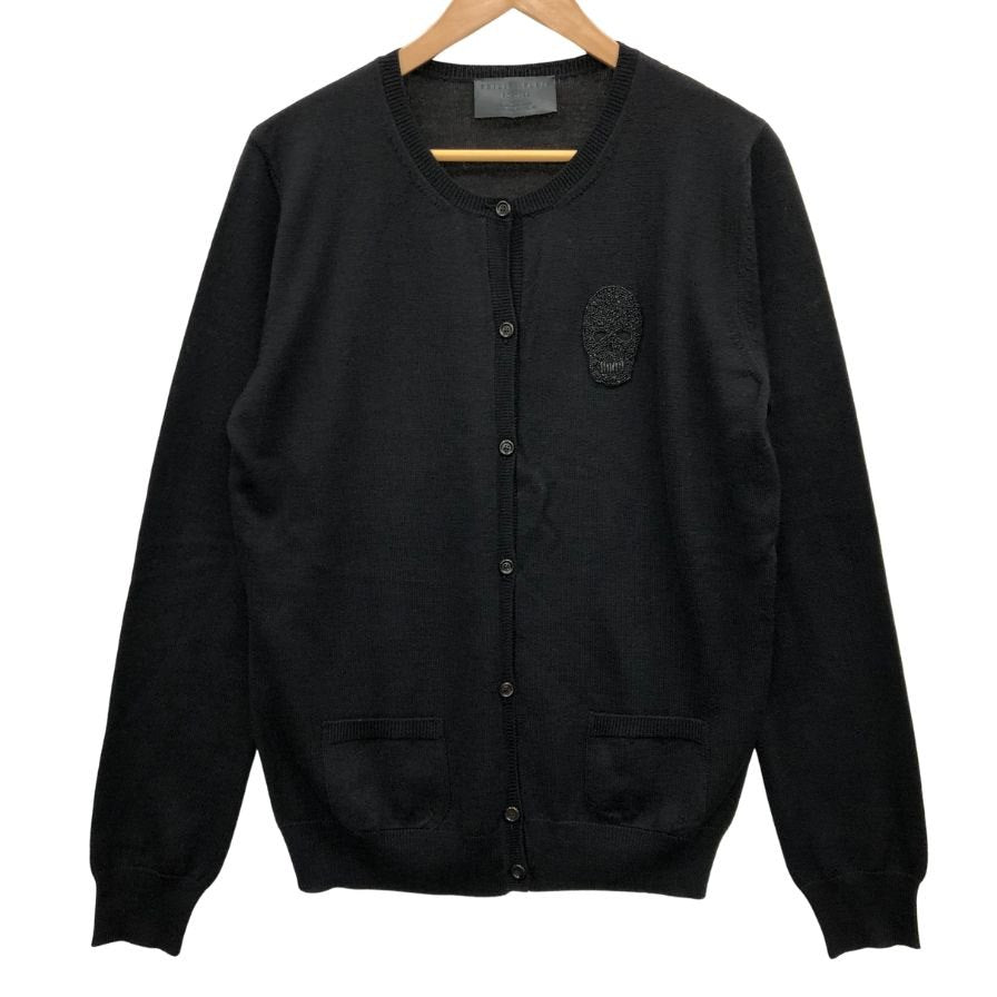 極美品◆フィリッププレイン カーデイガン スカルビジュー ウール100% レディース サイズL ブラック Philipp Plein 【AFB31】