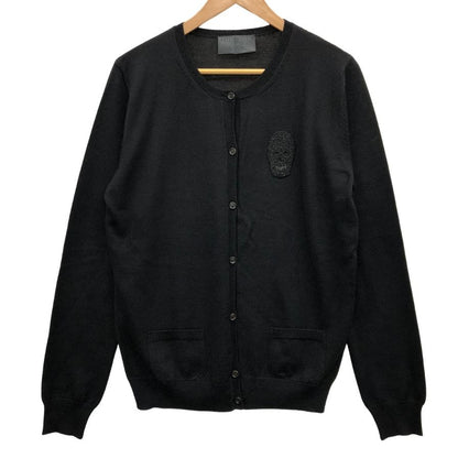 極美品◆フィリッププレイン カーデイガン スカルビジュー ウール100% レディース サイズL ブラック Philipp Plein 【AFB31】