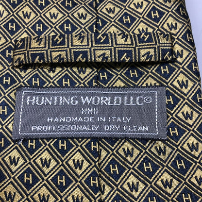 ハンティングワールド ネクタイ シルク 総柄 イエロー メンズ HUNTING WORLD【AFI18-3】