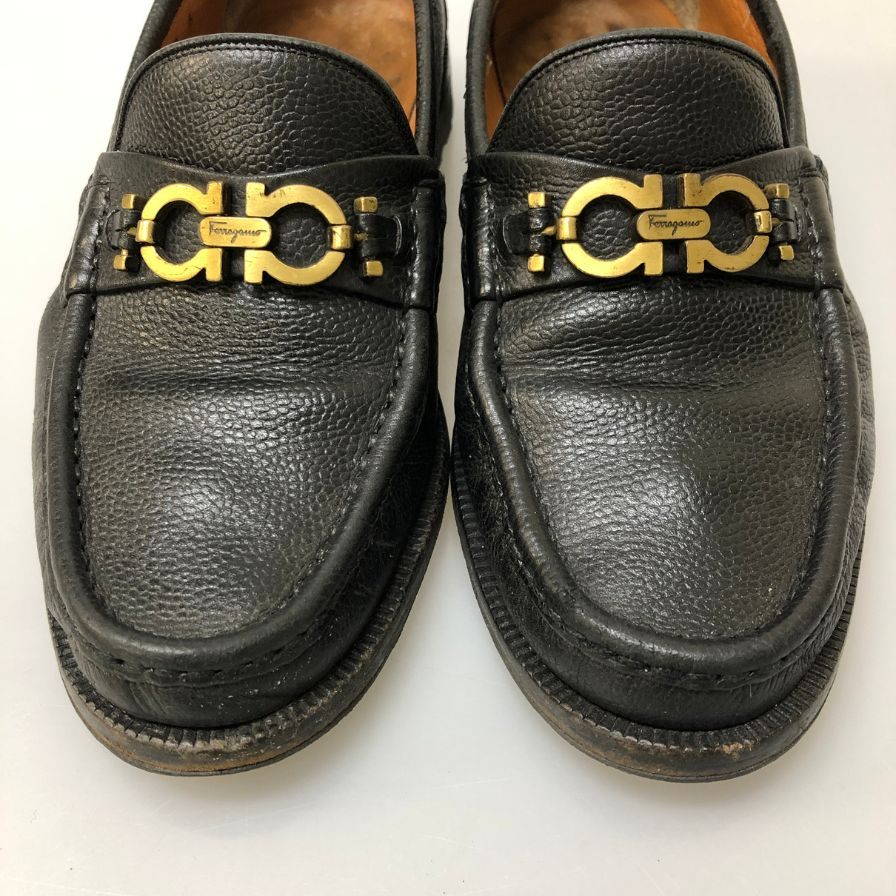 フェラガモ ビットローファー グレインレザー ガンチーニ金具 メンズ サイズ6EE ブラック Ferragamo 約24.5cm【AFC8】