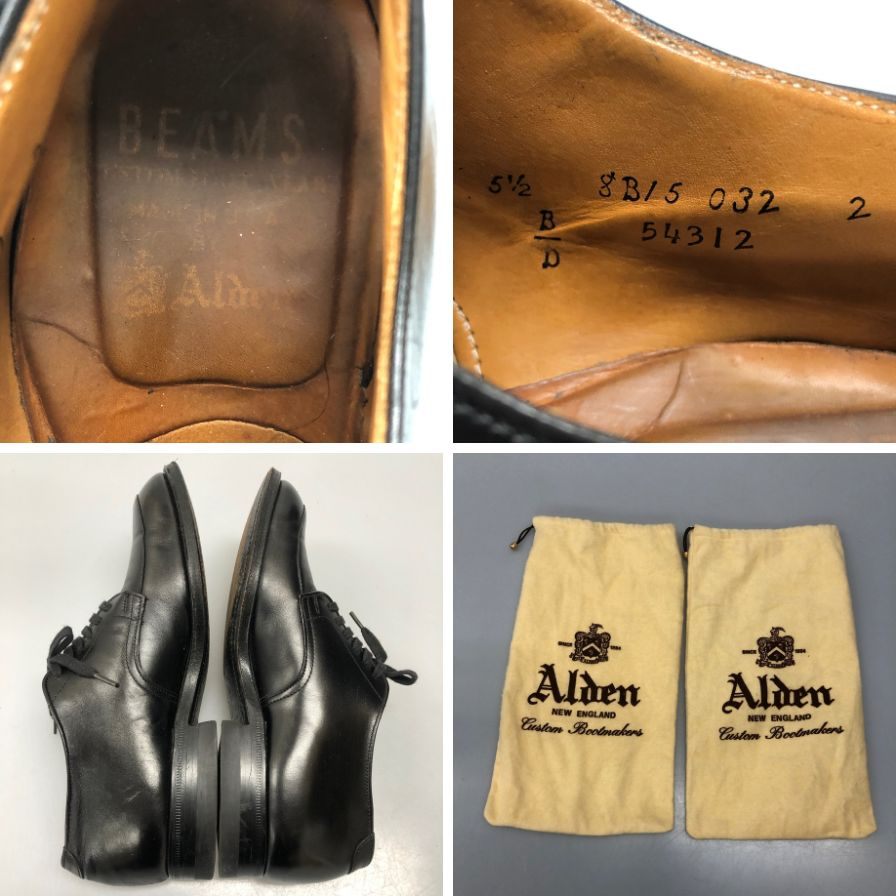オールデン ビームス 別注 レザーシューズ Vチップ 54312 カーフ メンズ ブラック サイズ US 5.5 ALDEN BEAMS ビジネスシューズ 約23.5cm【LA】【中古】