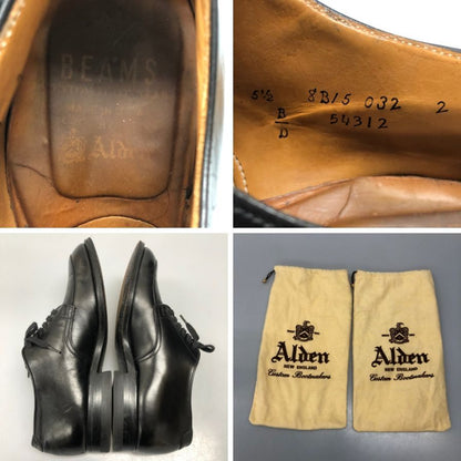 オールデン ビームス 別注 レザーシューズ Vチップ 54312 カーフ メンズ ブラック サイズ US 5.5 ALDEN BEAMS ビジネスシューズ 約23.5cm【LA】【中古】