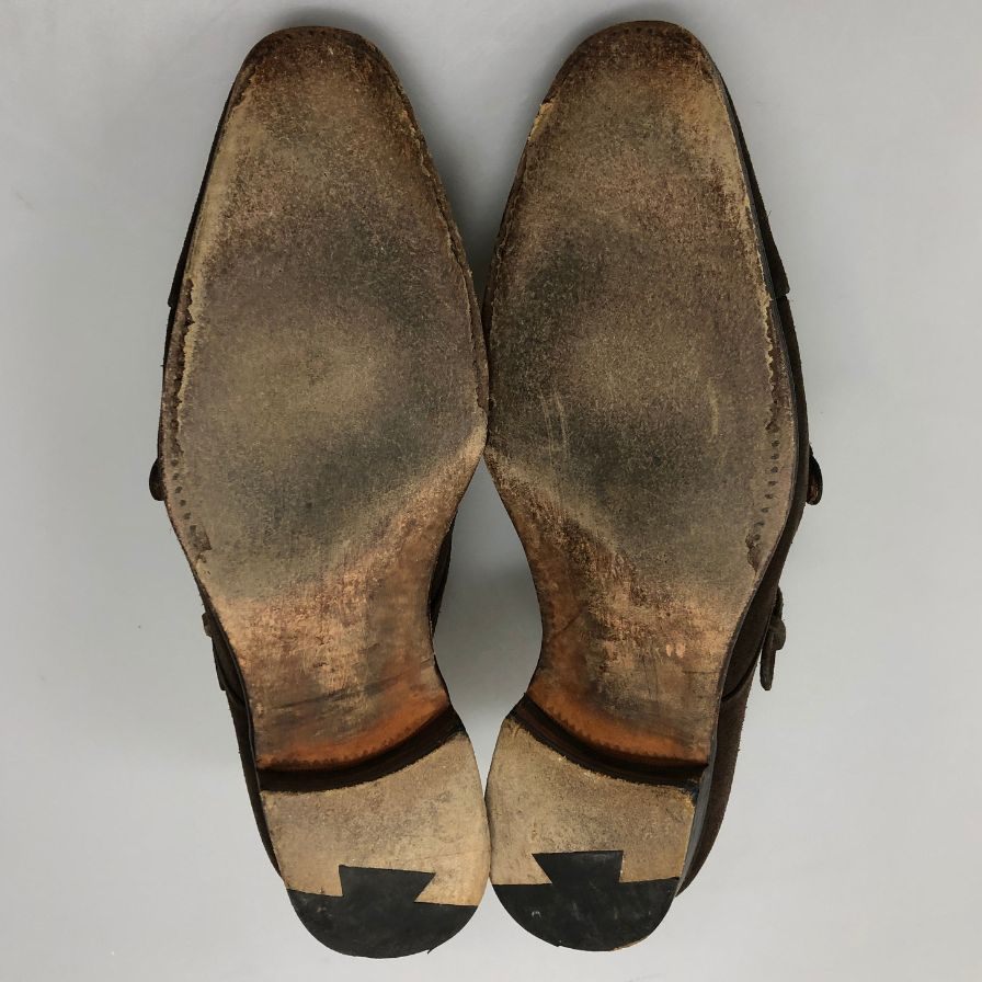 ヤンコ レザーシューズ ダブルモンクストラップ スエード 14453  メンズ ブラウン サイズUK8.5 YANKO 約26.5cm【AFC30】