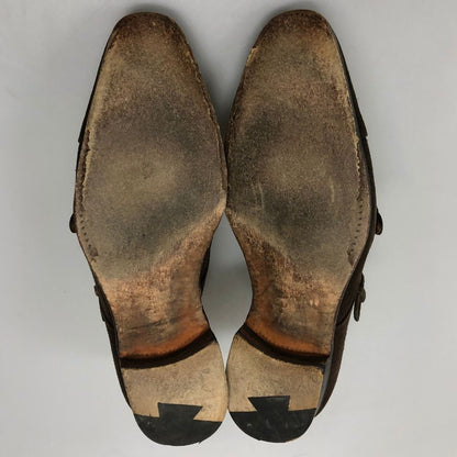 ヤンコ レザーシューズ ダブルモンクストラップ スエード 14453  メンズ ブラウン サイズUK8.5 YANKO 約26.5cm【AFC30】