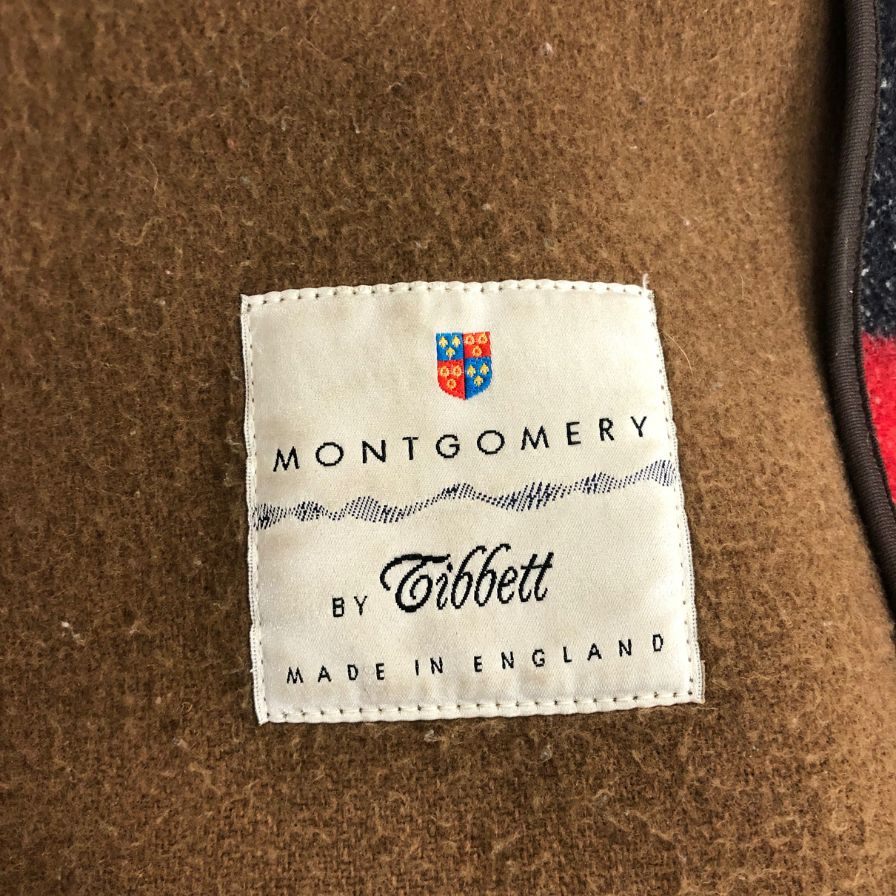 美品◆モンゴメリー バイ チベット ブランケットコート ロカバール マルチボーダー ウール メンズ サイズUK34 レッド MONTGOMERY by Tibbett 【AFA9】