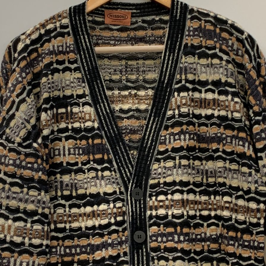 美品◆ミッソーニ カーディガン オールド ウオモ ブラック メンズ サイズ50 MISSONI UOMO 【AFB4】
