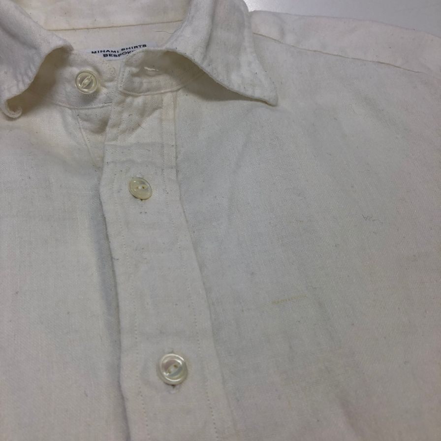 中古◆ミナミシャツ オーダー シャツ プルオーバー リネン100% メンズ サイズ不明 ホワイト MINAMI SHIRTS BESPOKE 【AFB6】