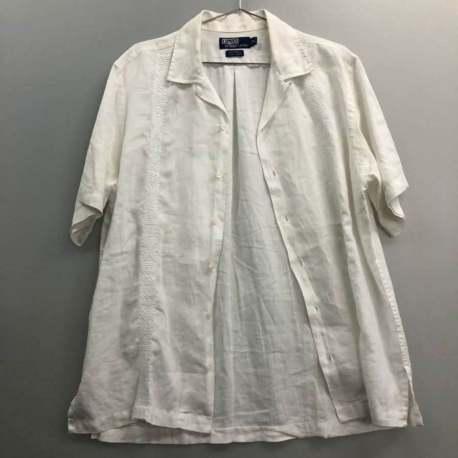 中古◆ポロラルフローレン CALDWELL リネン キューバシャツ ホワイト  メンズ サイズM  POLO RALPHLAUREN 【AFB4】