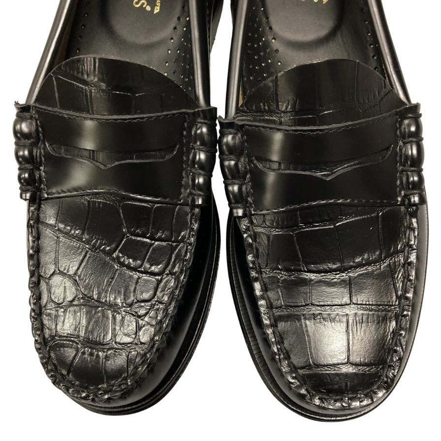 ジーエイチバス ローファー ウィージャンズ ラーソン クロコ型押し サイズ6.5 メンズ ブラック G.H.Bass&Co. WEEJUNS LARSON ローファー 約25.5cm【LA】【中古】