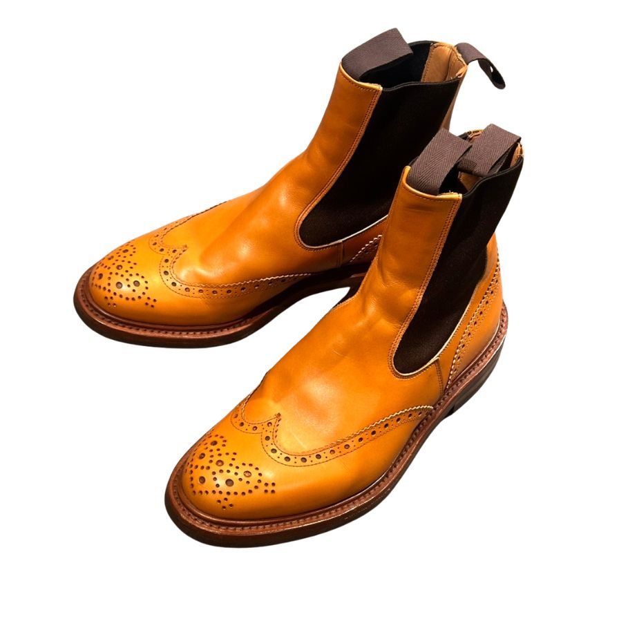 トリッカーズ ヘンリー サイドゴアブーツ ウイングチップ カーフ エイコンアンティーク サイズUK8.5 メンズ Tricker's ブーツ 約27.0cm【LA】【中古】