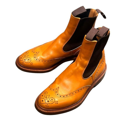 トリッカーズ ヘンリー サイドゴアブーツ ウイングチップ カーフ エイコンアンティーク サイズUK8.5 メンズ Tricker's ブーツ 約27.0cm【LA】【中古】