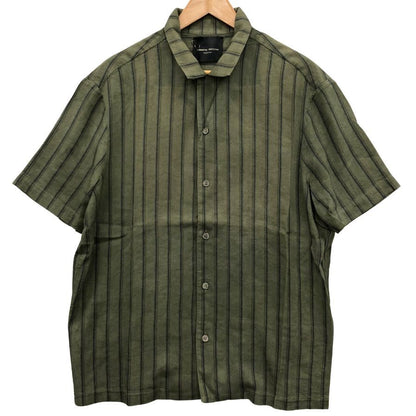 美品◆ロベルト コリーナ 半袖シャツ ボタン ストライプ  メンズ カーキ サイズ48 ROBERTO COLLINA 【AFB19】