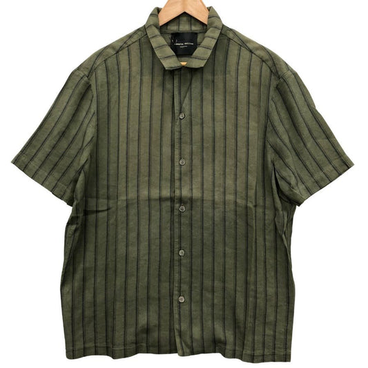 美品◆ロベルト コリーナ 半袖シャツ ボタン ストライプ  メンズ カーキ サイズ48 ROBERTO COLLINA 【AFB19】