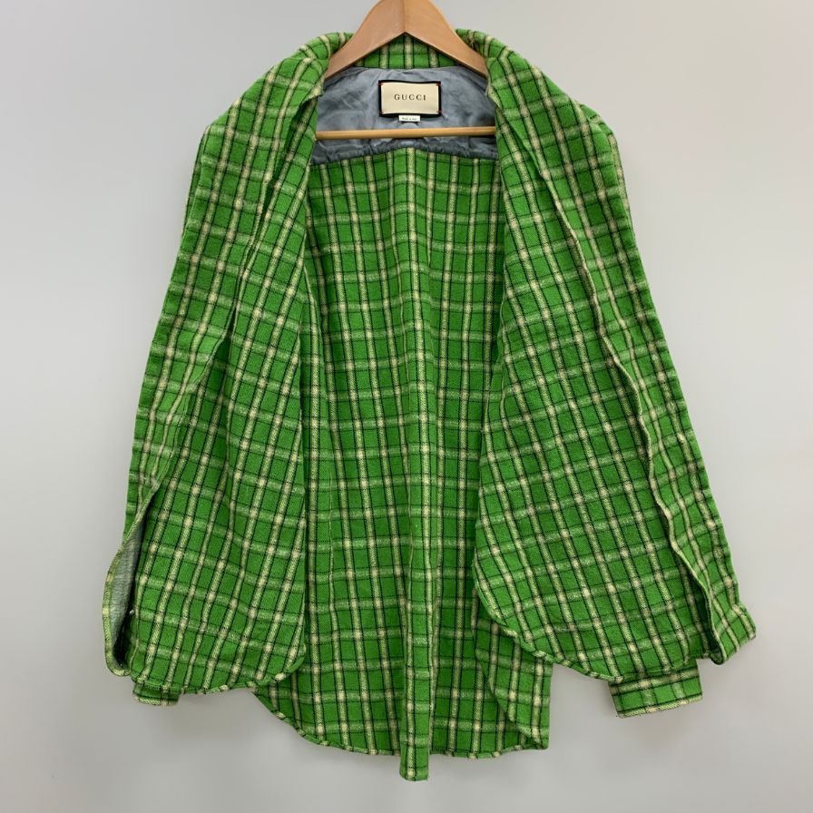 中古◆グッチ ネルシャツ ウール チェック メンズ グリーン サイズ46 GUCCI 【AFB18】