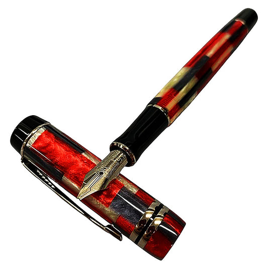 極美品◆パーカー 万年筆 ディオフォールド モザイク レッド ペン先 18K PARKER DUOFOLD MOSAIC RED【AFI18】