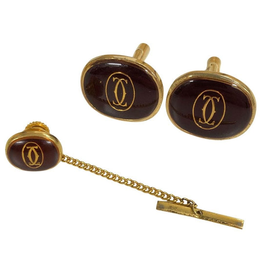 カルティエ カフス 3点セット ゴールド×ブラウン メンズ cartier