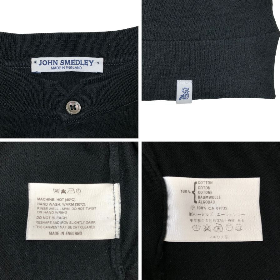 新品同様◆ジョンスメドレー ヘンリーネックニット 七分丈 30G ブラック  JOHN SMEDLEY 【AFB32】