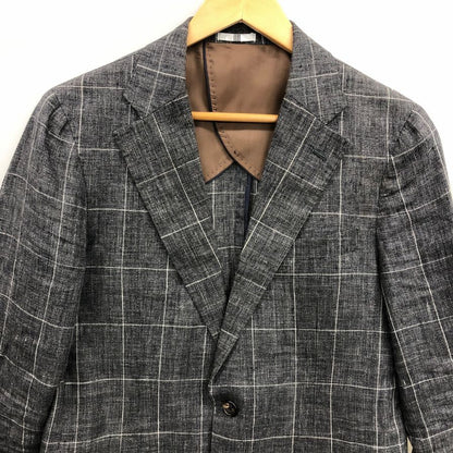 中古◆スーツセレクト リネン テーラードジャケット JSJ1750 グレー サイズA5 メンズ チェック SUIT SELECT DALSASSO 【AFB33】
