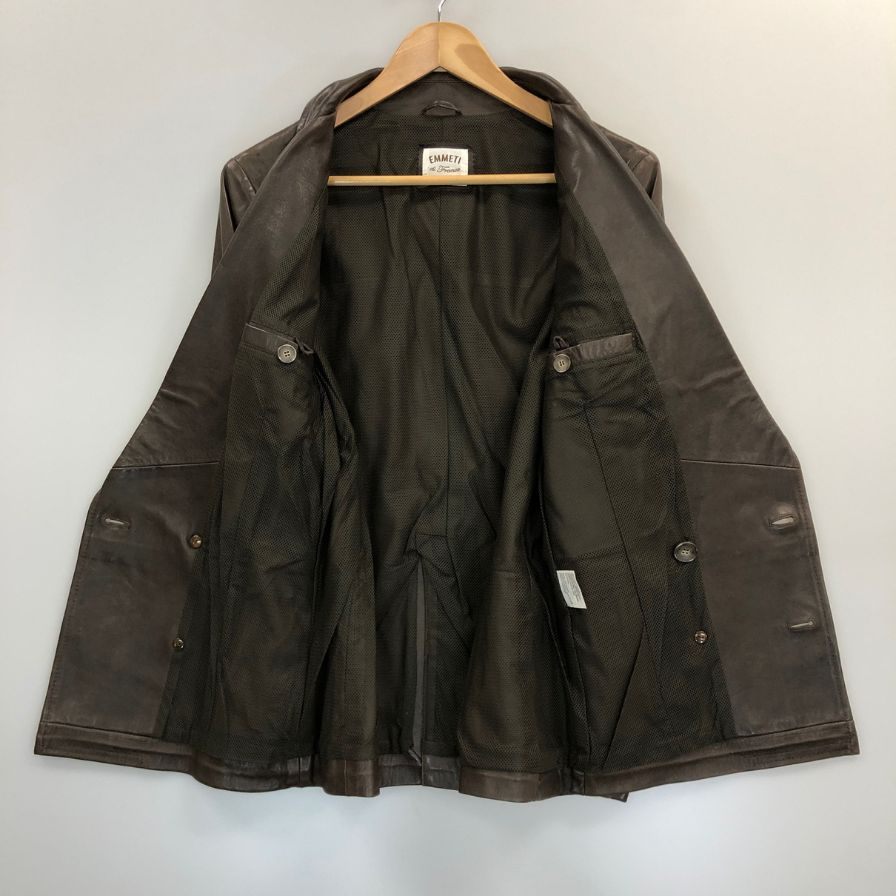 中古■エンメティ レザージャケット ダブル ブラウン メンズ サイズ44 EMMETI 【AFG1】