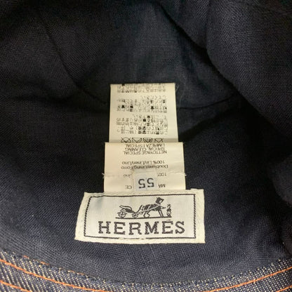 中古◆エルメス ロゴハット 麻 ネイビー メンズ サイズ55 HERMES【AFI7】