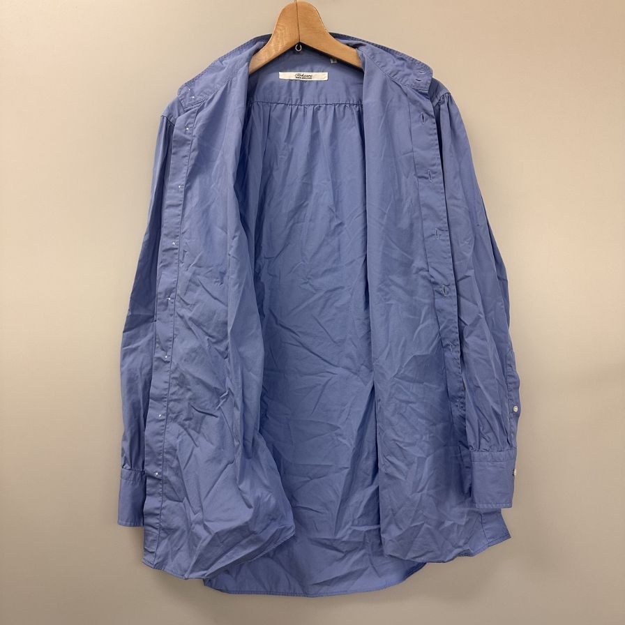美品◆トキアリ TOKIARI ダブルボタンカラー 長袖シャツ 日本製 メンズ 2 ブルー 時在服飾設計 【AFB3】