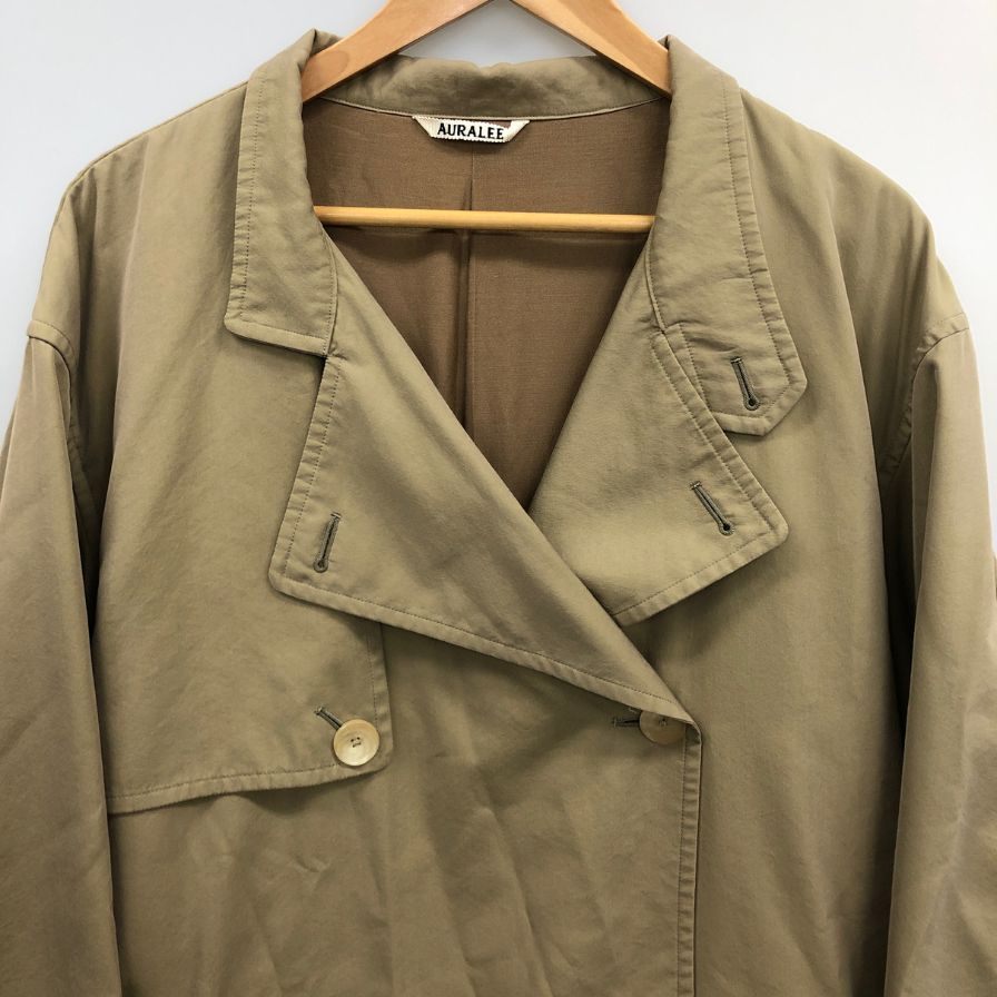 美品◆オーラリー トレンチコート ダブル WASHED FINX CUPRO TWILL LONG COAT ベージュ メンズ サイズ4 A20AC01FC AURALEE 【AFA22】