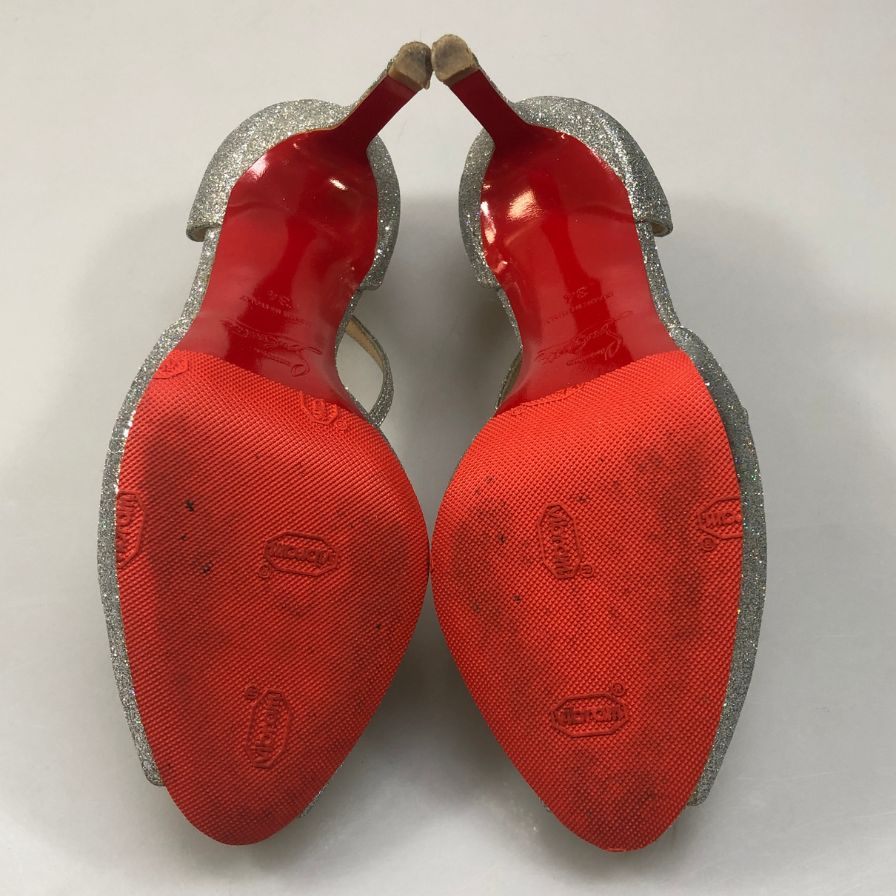 クリスチャンルブタン ヒールパンプス オープントゥ ラメ シルバー レディース サイズ34 Christian Louboutin 約21.0cm【AFD2】