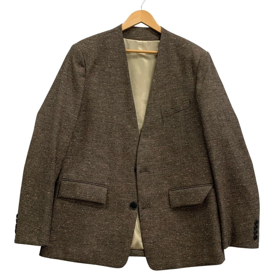 美品◆アダム エ ロペ  オム ハードクロス  ノーカラージャケット セットアップ ブラウン メンズ L ADAM ET ROPE' HOMME 【AFB27】