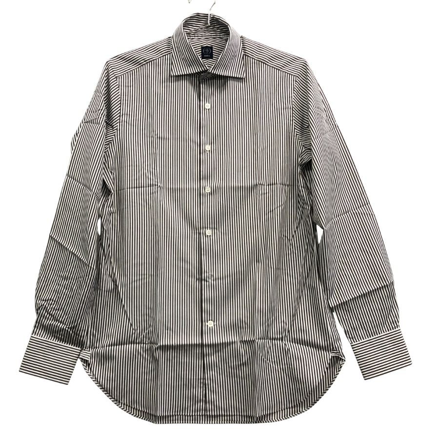 美品◆ビームスエフ ストライプ柄 Yシャツ メンズ サイズ39 ブラック×ホワイト BEAMS F 【AFB43】