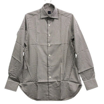 美品◆ビームスエフ ストライプ柄 Yシャツ メンズ サイズ39 ブラック×ホワイト BEAMS F 【AFB43】