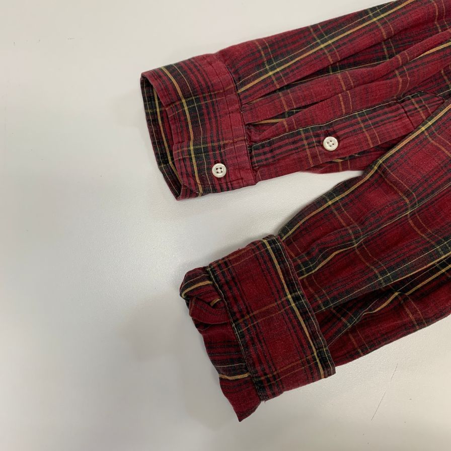 中古◆ラルフローレン ボタンダウンシャツ 90S チェック レッド メンズ Ralph Lauren 【AFB28】