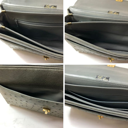 ラ ルーチェ オーストリッチ トップハンドル ハンドバッグ ゴールド金具 レディース グレー La Luce【AFE4】