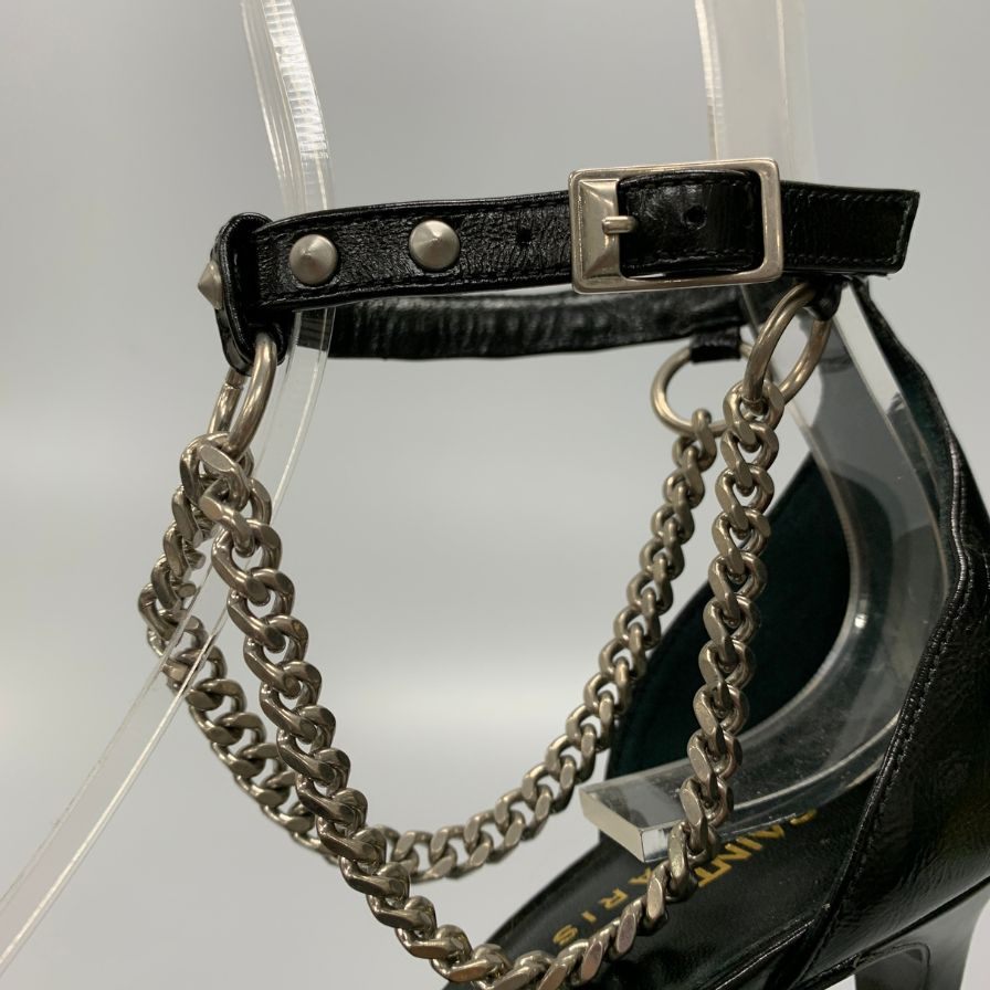 サンローランパリ ストラップサンダル ハイヒール チェーン ブラック レディース サイズ35 SAINT LAURENT PARIS 約21.5cm【AFC43】