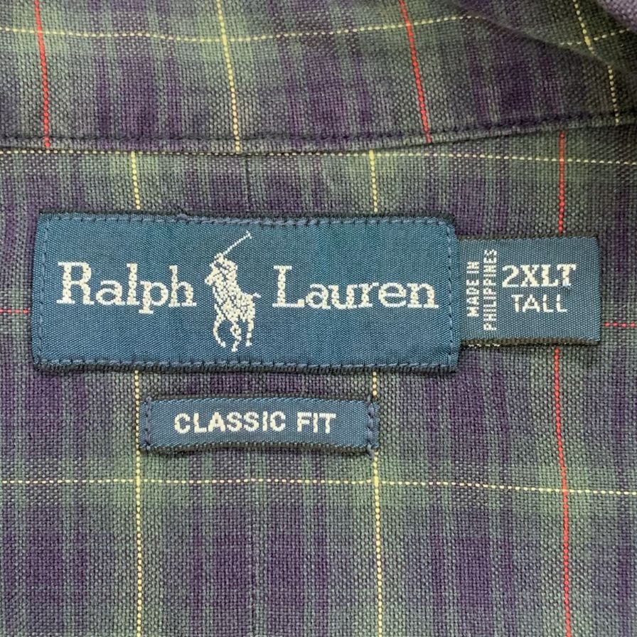 美品◆ラルフローレン 90S チェックシャツ パープル系 メンズ サイズ2XL RALPH LAUREN 【AFB10】