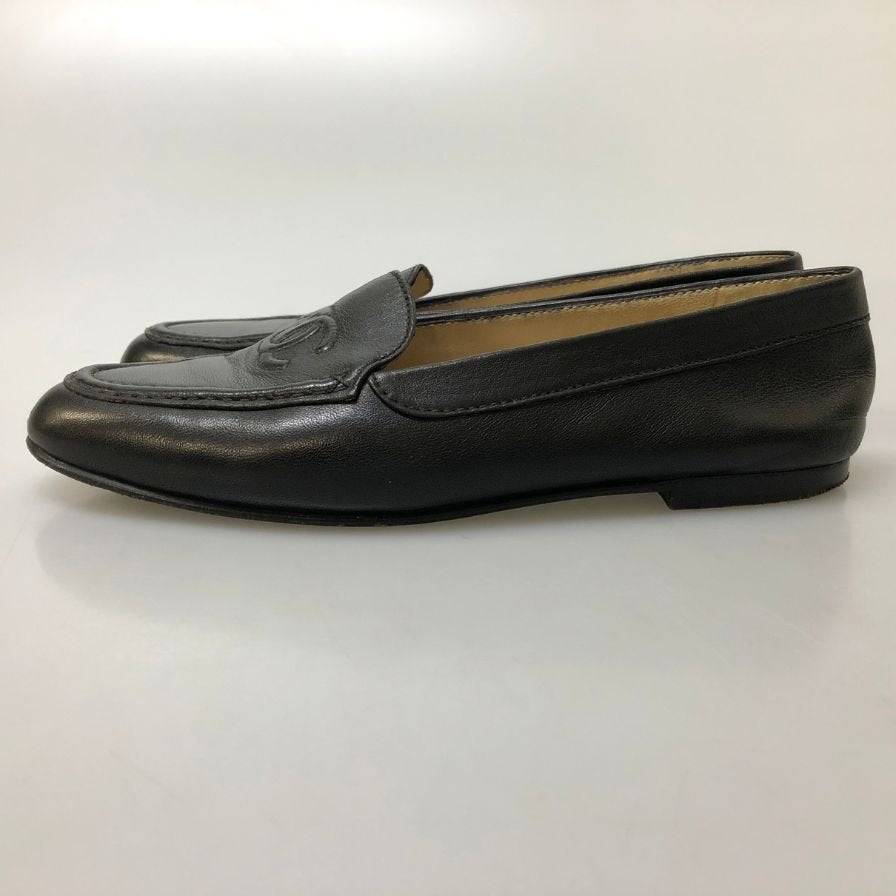 シャネル ローファー ココマーク ラムスキン ブラック レディース サイズ37 CHANEL 約24.0cm【AFC29】