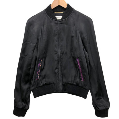 極美品◆サンローランパリ 19SS ビーズロゴ テディジャケット ブルゾン レディース サイズ40 ブラック  SAINT LAURENT PARIS 【AFB46】