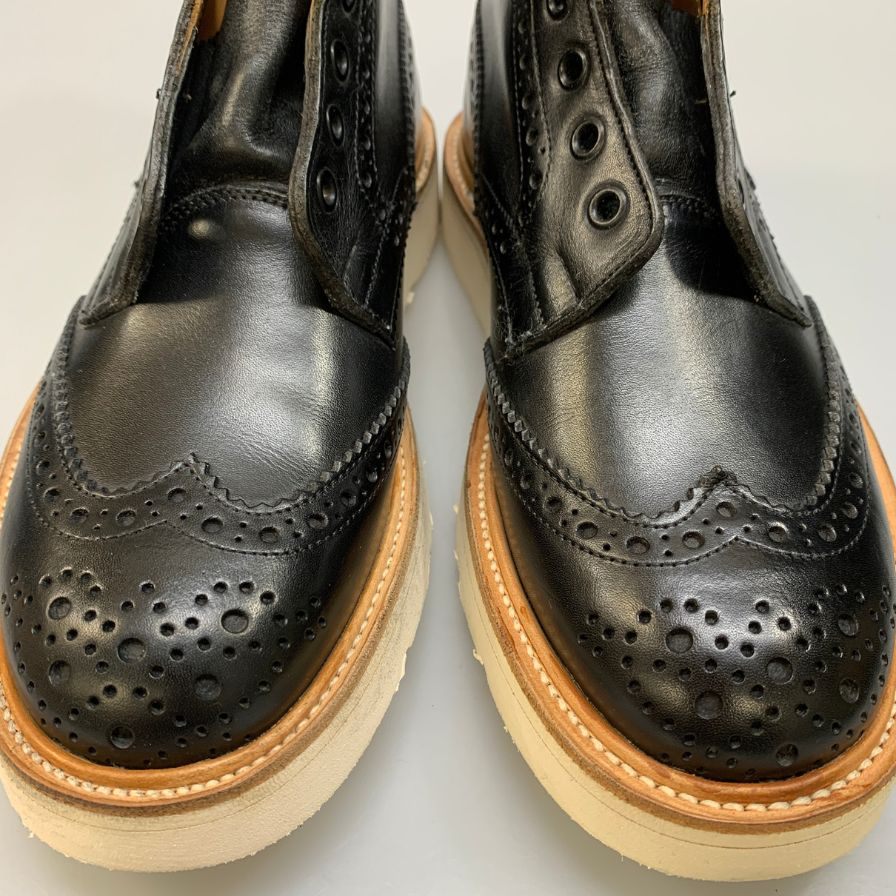 トリッカーズ レザーブーツ M5833 ビブラムソール ウィングチップ メンズ サイズ 8 ブラック Tricker's ビジネスシューズ 約26.5cm【LA】【中古】