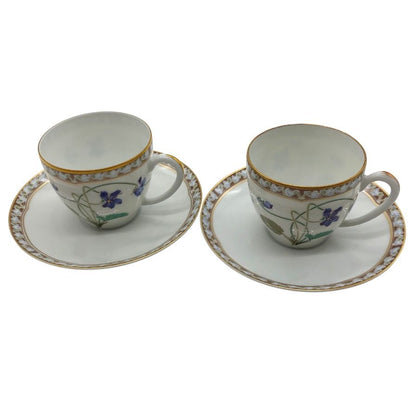 アビランド リモージュ カップ&ソーサー 2組セット デミタスカップ エスプレッソ 花柄  ホワイト系 Haviland LIMOGES【AFI26】【中古】